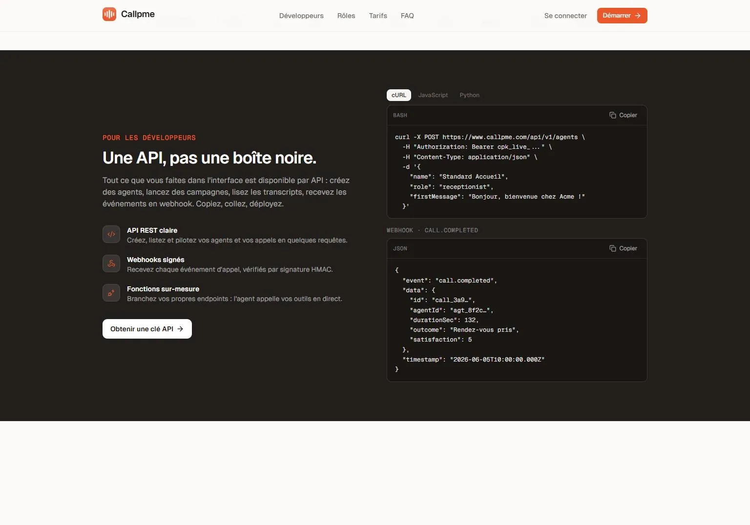 Aperçu 1 — Callpme — l'agent vocal IA qui répond à vos appels 24h/24