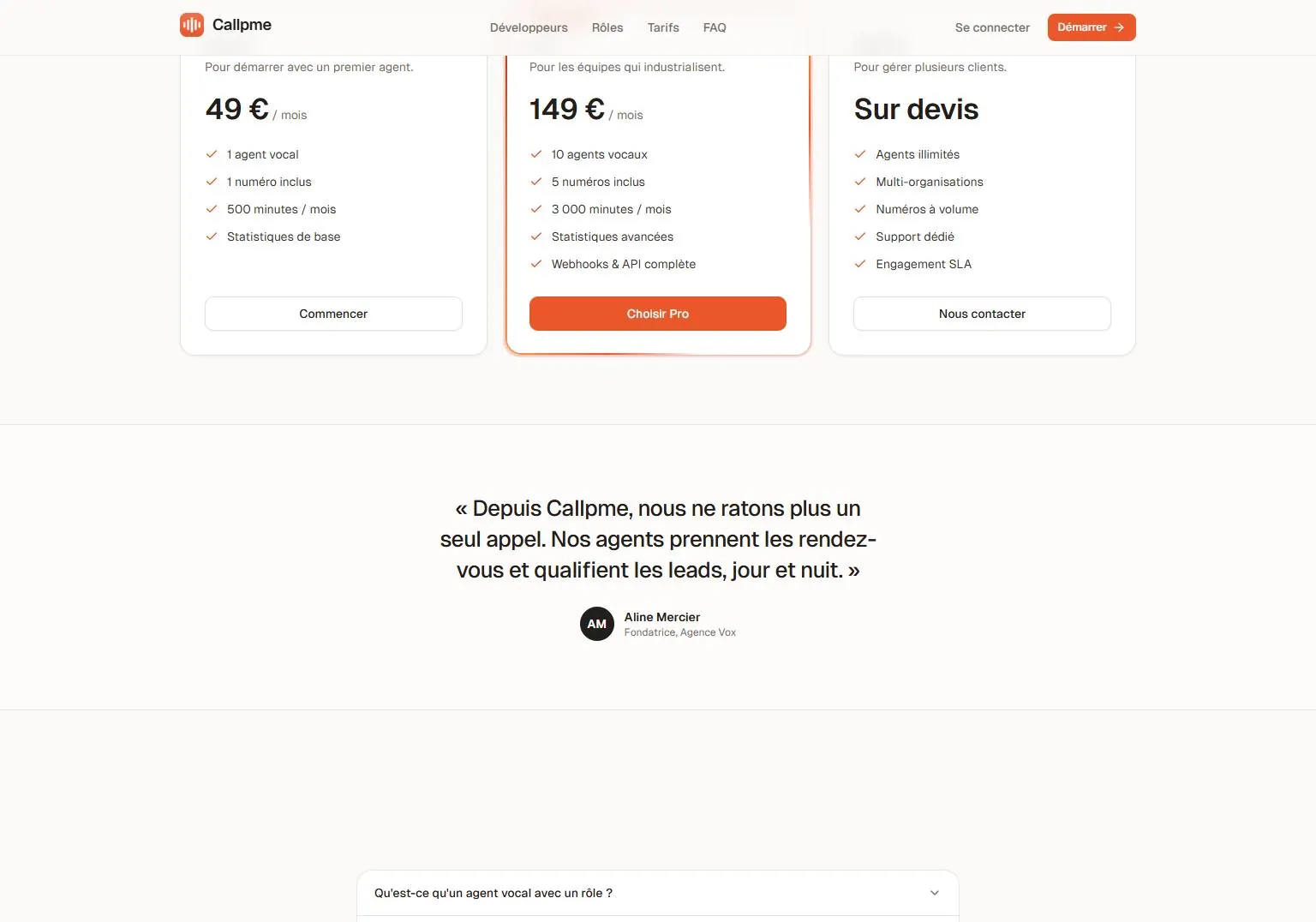 Aperçu 3 — Callpme — l'agent vocal IA qui répond à vos appels 24h/24