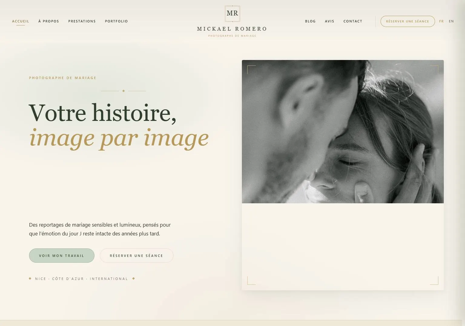 Page d’accueil du site de Mickael Romero, photographe de mariage à Nice