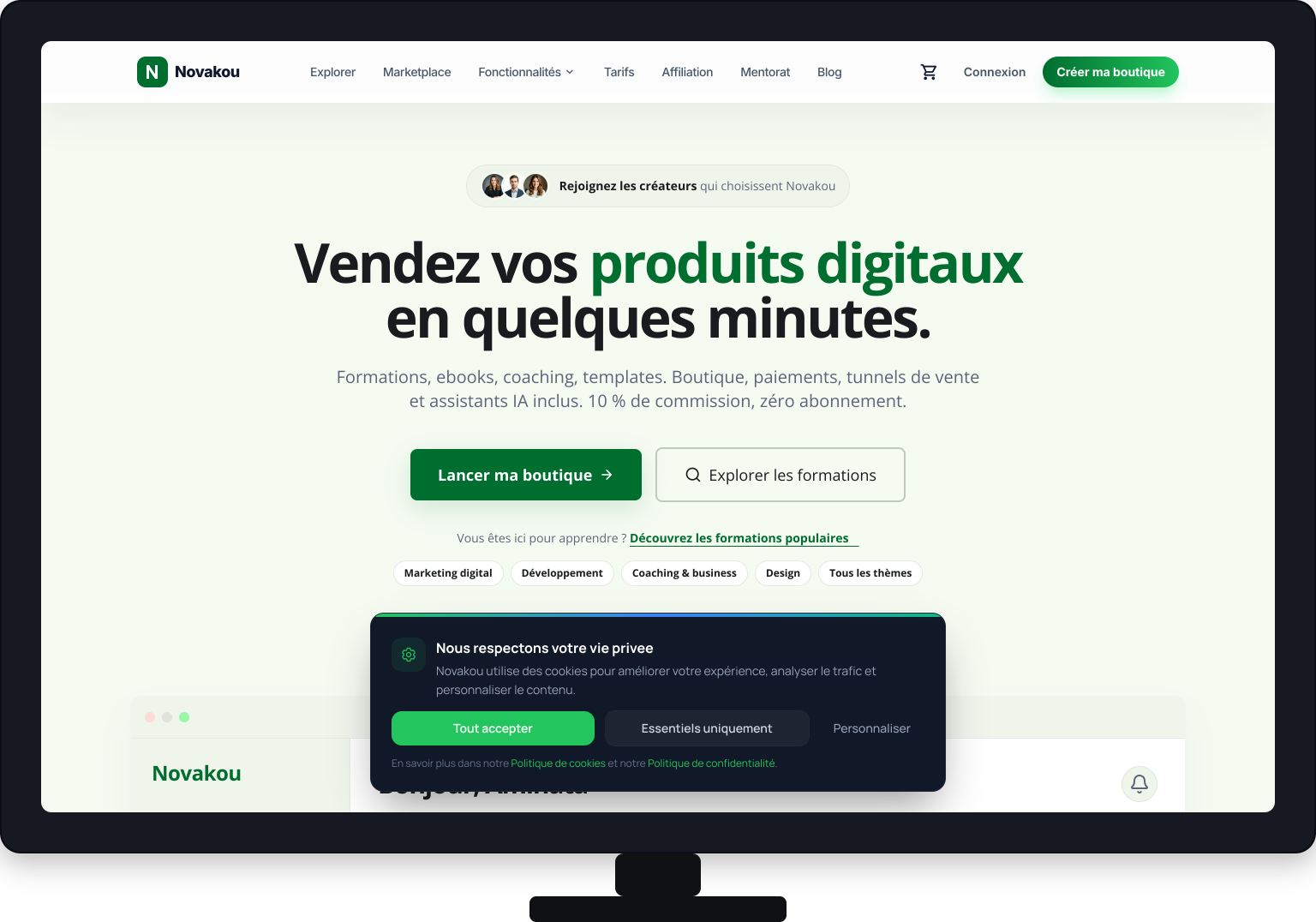 Novakou — vendre ses formations et produits digitaux en Afrique francophone