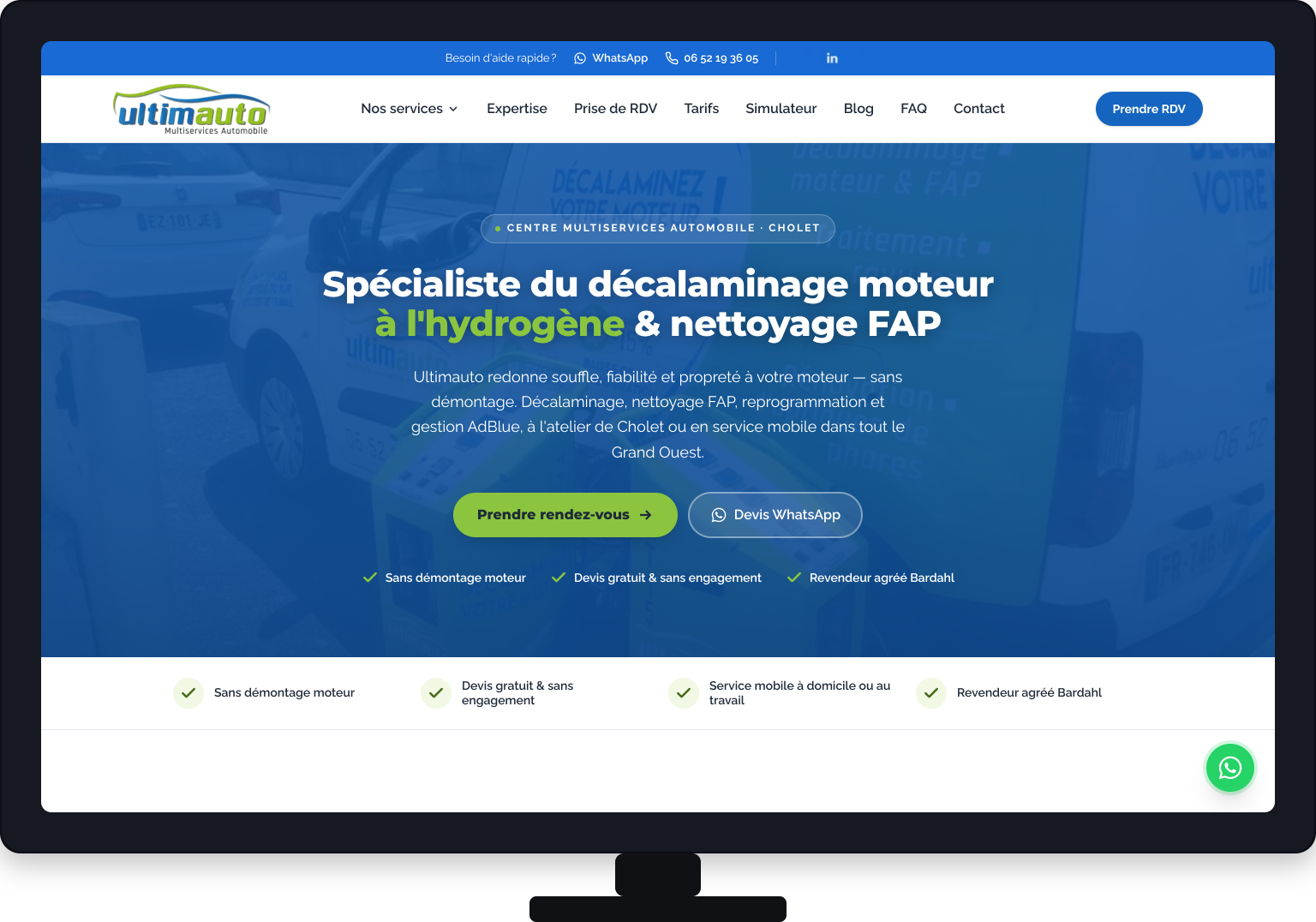 Ultimauto — le décalaminage automobile avec une vitrine web qui convertit