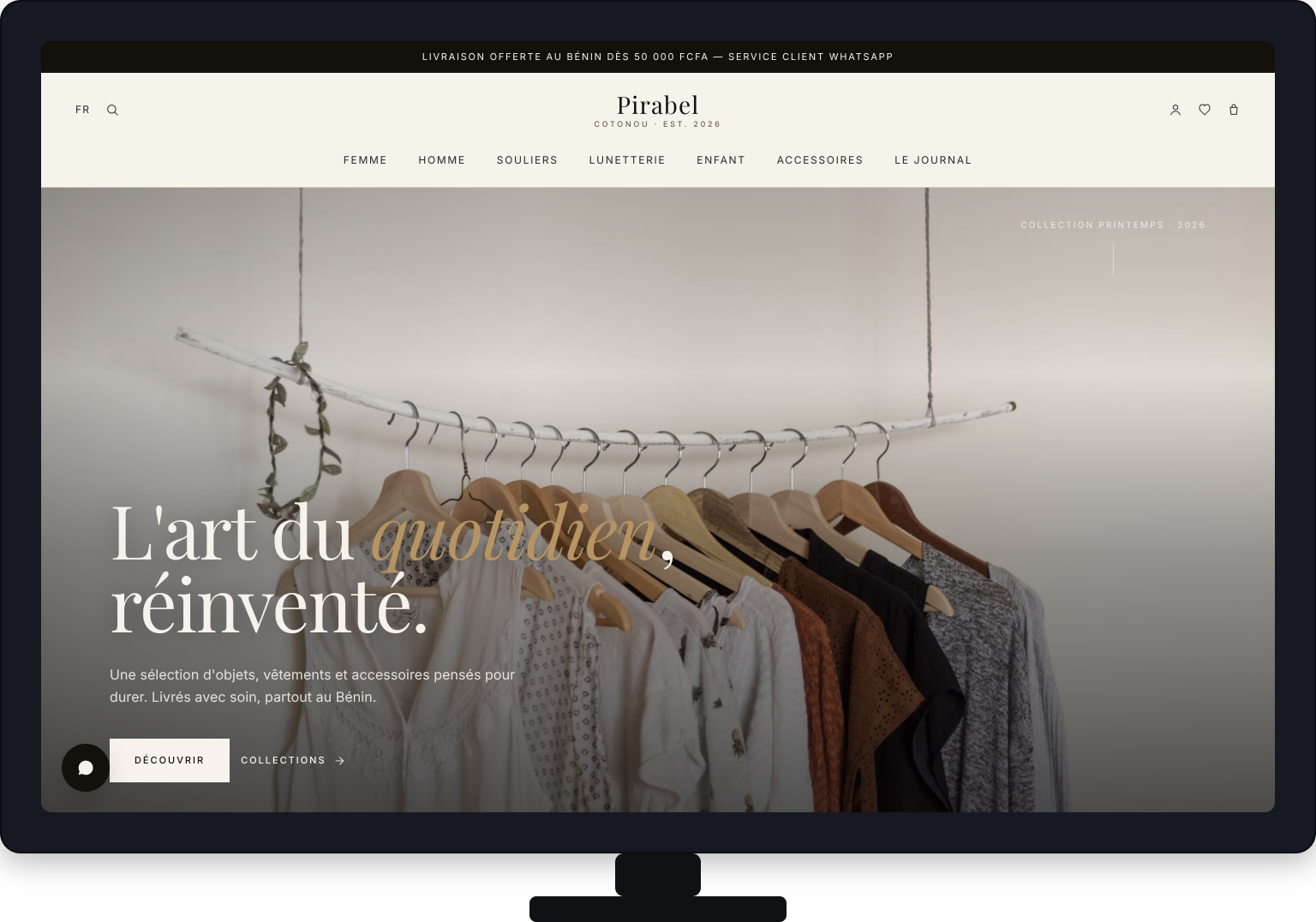 Pirabel One — La boutique en ligne d'une maison de mode béninoise