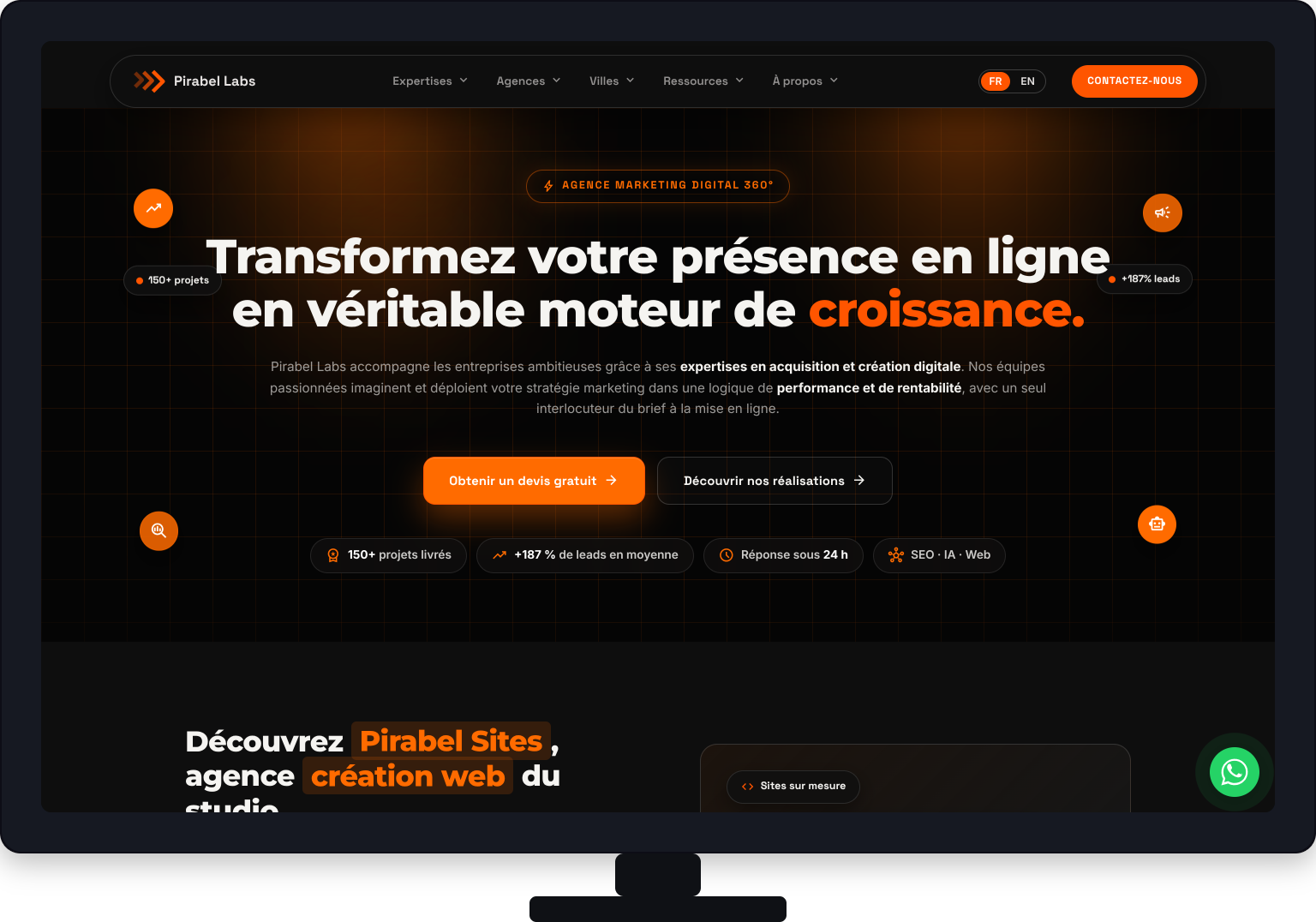 Pirabel Labs — notre propre plateforme : vitrine, blog, CRM et assistant IA sur mesure